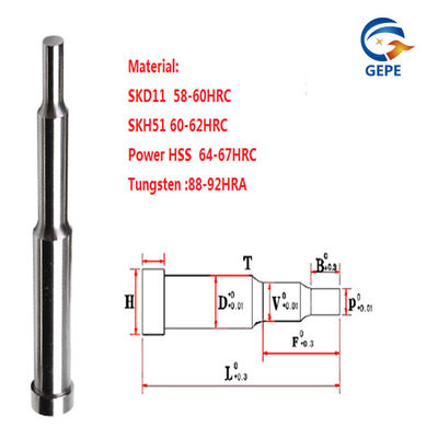 SKD11 SKH51 다단계 펀치 핀 58HRC-60HRC 경화